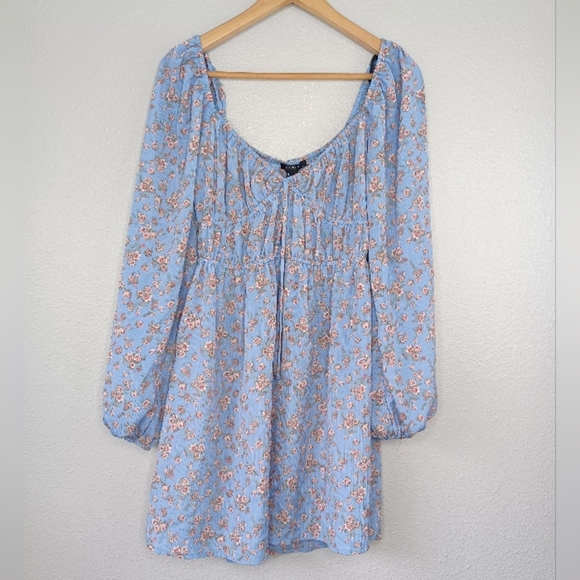 NWT Forever 21 Milkmaid Floral Sz M Babydoll Mini Dress - Picture 2 of 15